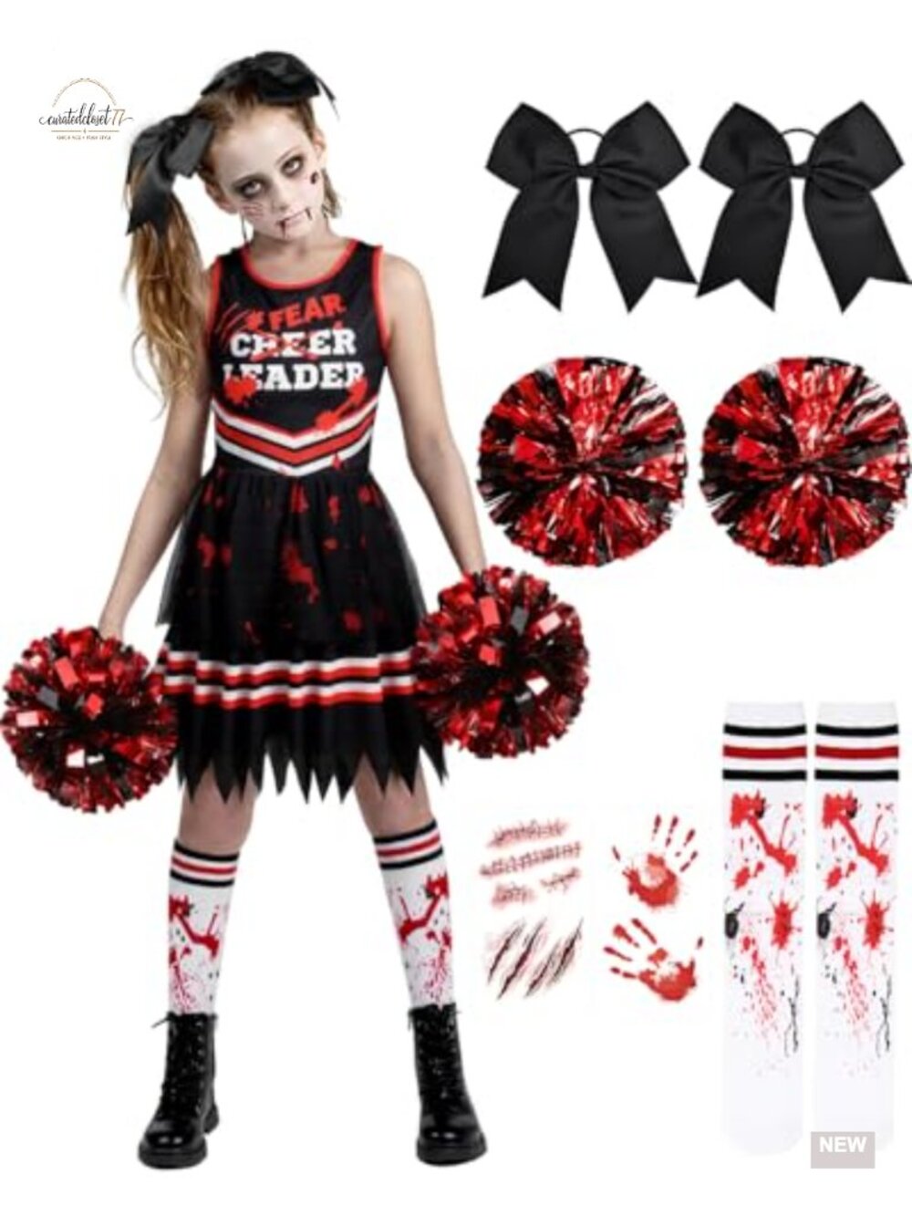 Aileam Girls Zombie Cheerleader Costume Kids Dead Seabrook Cheerleading Outfit